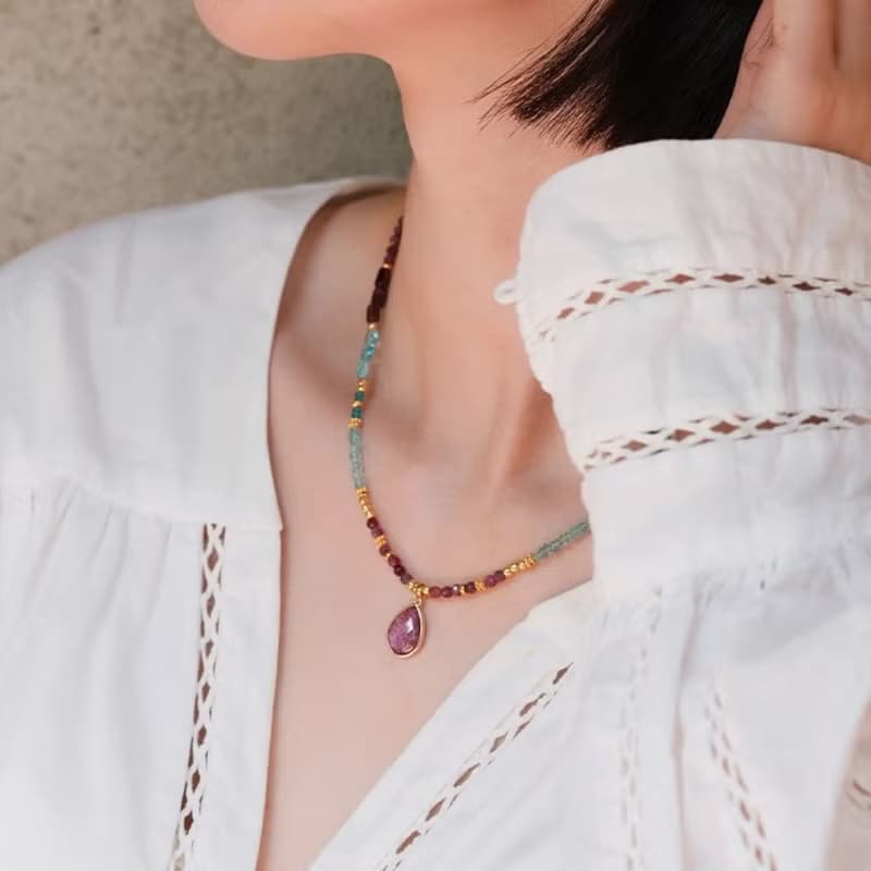 原創手工蘿蘭秘境吊墜項鏈天然碧璽串珠生日禮物