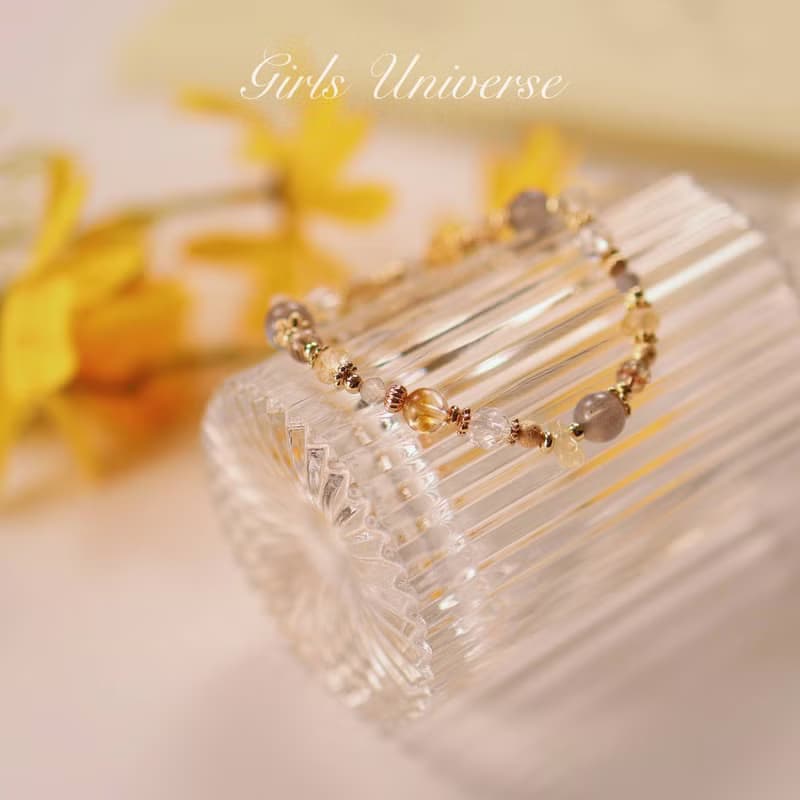 淘金客。拉長石 黑金超七 黃水晶 14K包金 水晶礦石設計手鍊