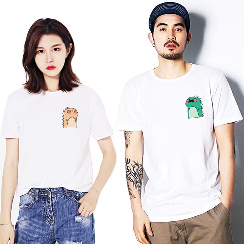 獨家 - Male & Female Dino 公恐龍母恐龍 短T 白色 情侶情人禮物