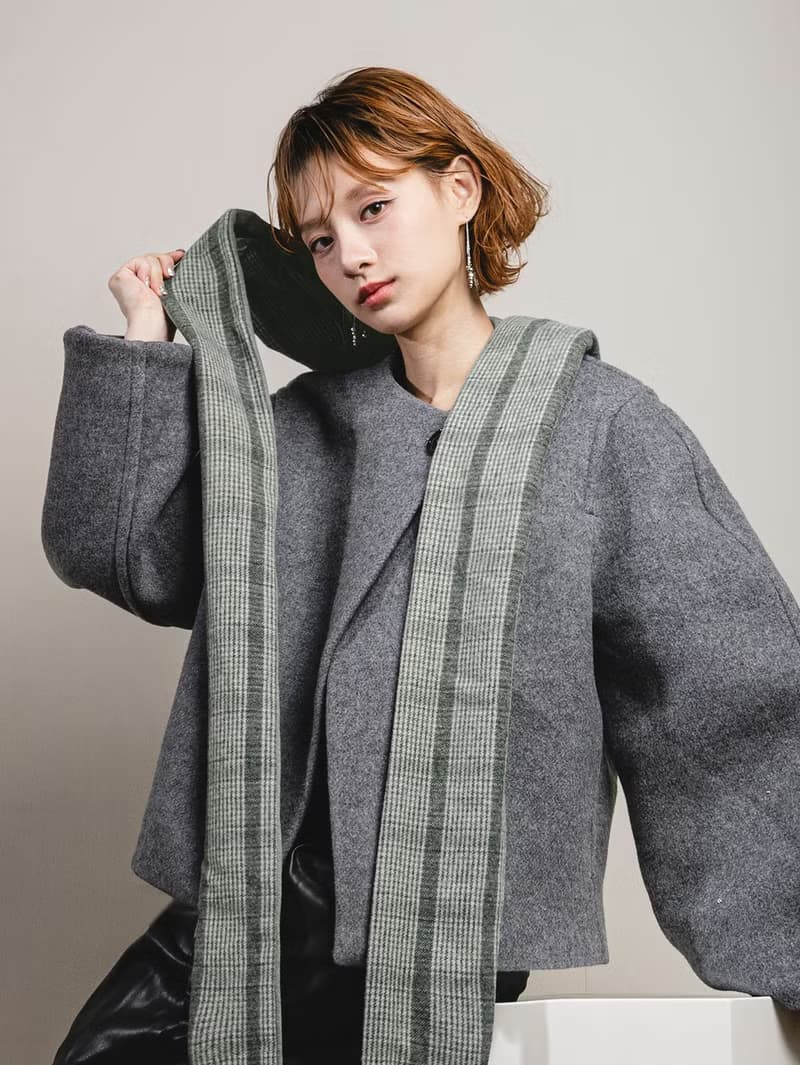 Mist 系列 - 鐵暮 * 綠色 格紋 混織毛料 圍巾 連帽圍巾