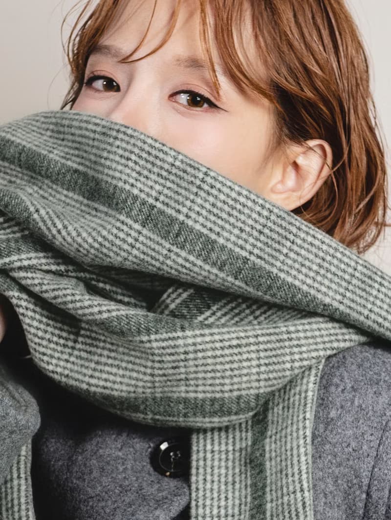 Mist 系列 - 鐵暮 * 綠色 格紋 混織毛料 圍巾 連帽圍巾