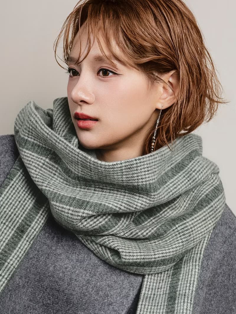 Mist 系列 - 鐵暮 * 綠色 格紋 混織毛料 圍巾 連帽圍巾