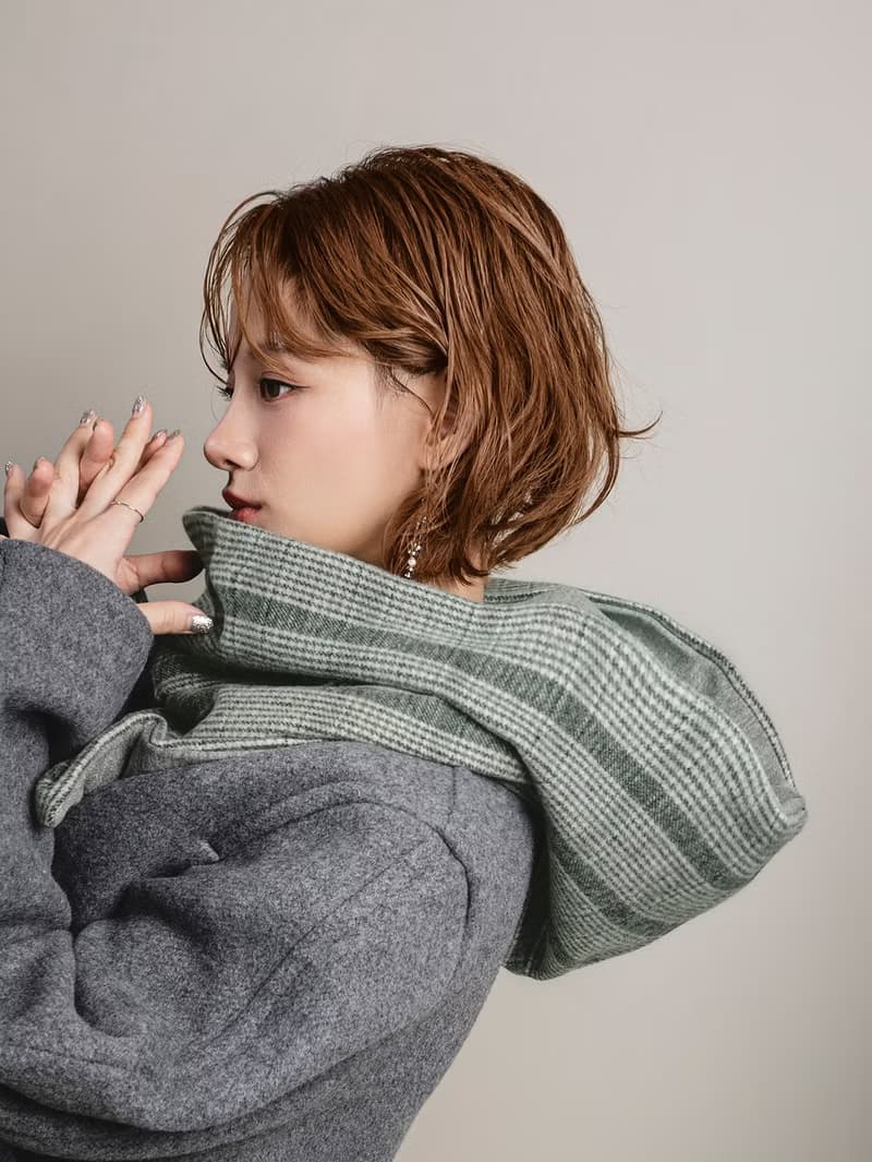 Mist 系列 - 鐵暮 * 綠色 格紋 混織毛料 圍巾 連帽圍巾