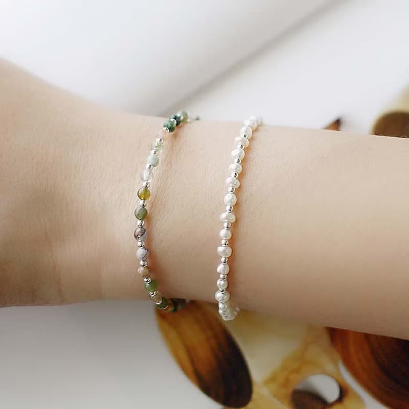 水草瑪瑙好運水晶 親子手鍊 小孩手鏈禮物 | 漫步多瑙河純銀手鍊