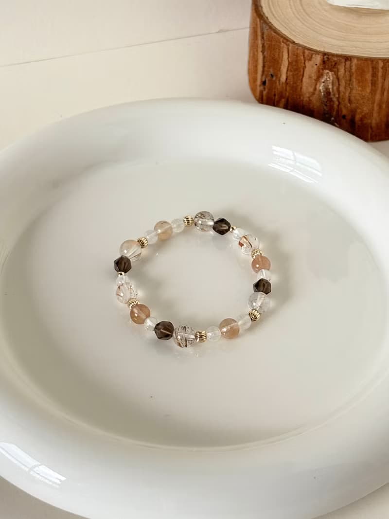 /暖風輕語/正能量避邪 橙兔毛 馬島月光石 黑金超 茶水晶 白水晶