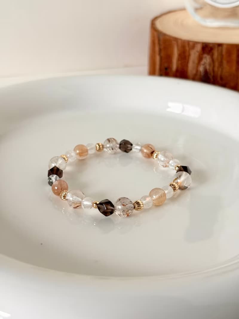 /暖風輕語/正能量避邪 橙兔毛 馬島月光石 黑金超 茶水晶 白水晶