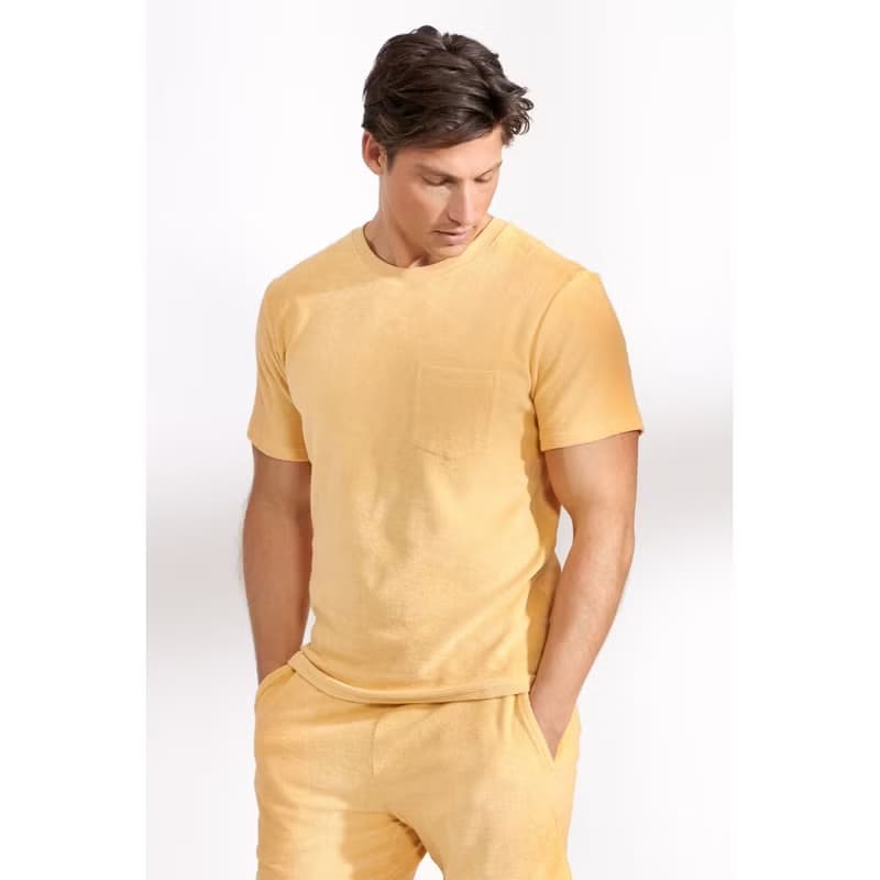 北歐極簡 - Terry T shirt 有機棉毛巾布圓領T 男 (撒哈拉黃)