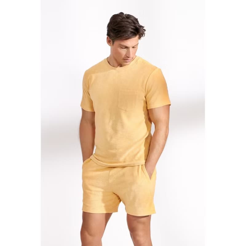 北歐極簡 - Terry T shirt 有機棉毛巾布圓領T 男 (撒哈拉黃)
