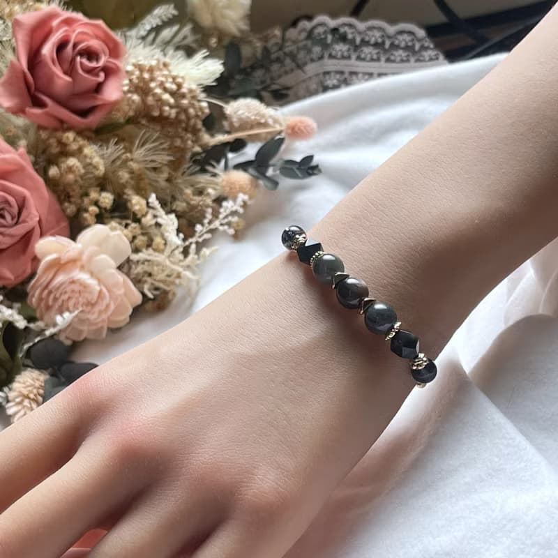 升職防小人 黑髮晶 拉長石 黑曜 天然水晶手鏈