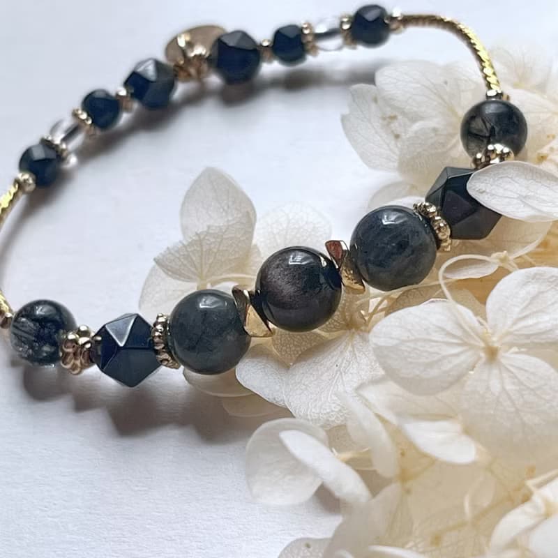 升職防小人 黑髮晶 拉長石 黑曜 天然水晶手鏈