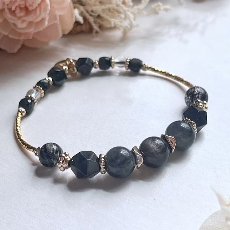 升職防小人 黑髮晶 拉長石 黑曜 天然水晶手鏈