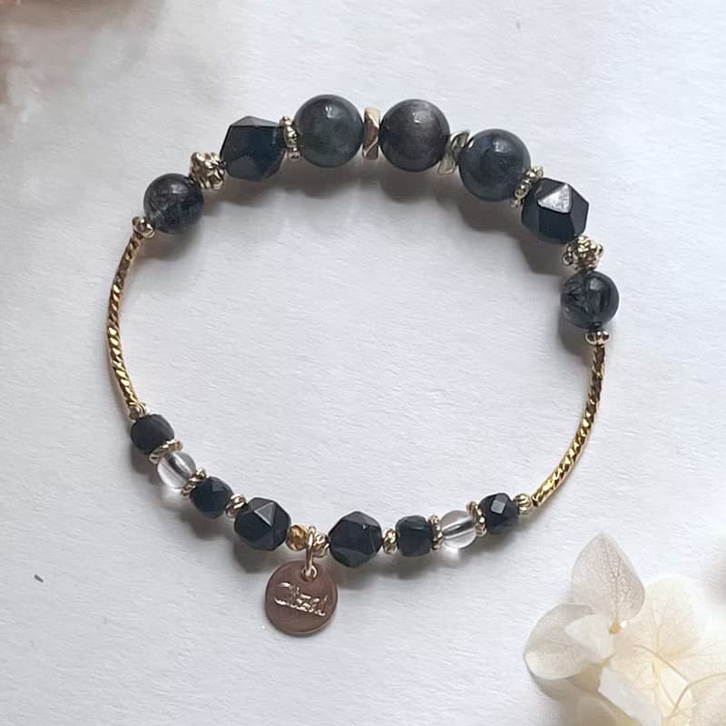 升職防小人 黑髮晶 拉長石 黑曜 天然水晶手鏈