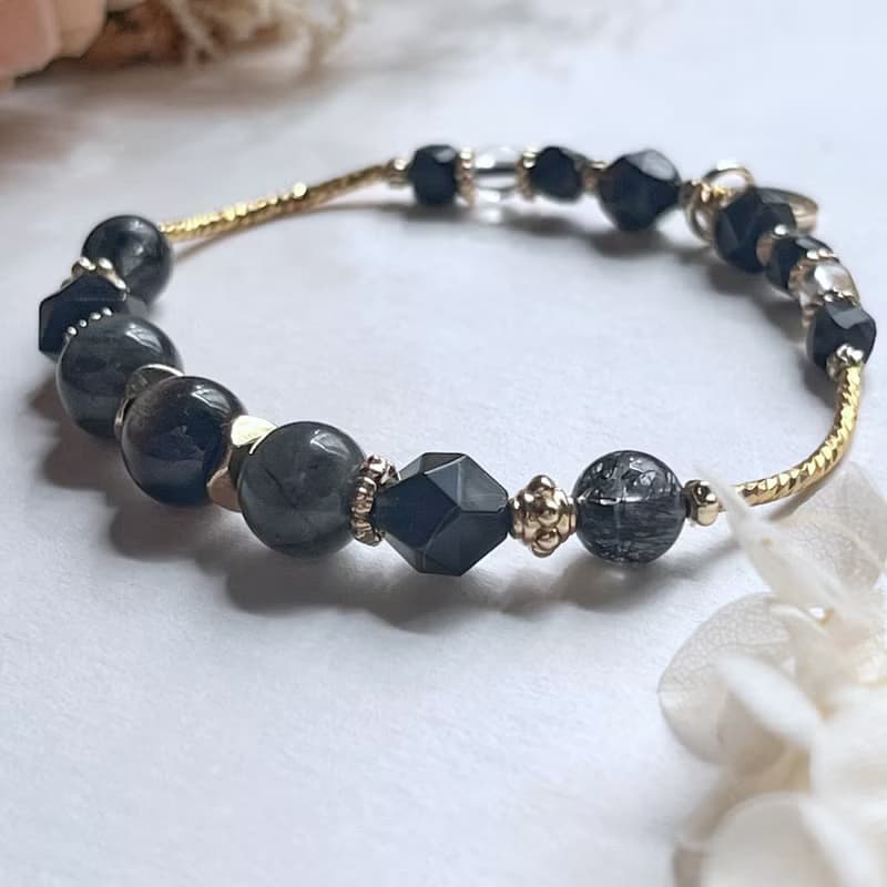 升職防小人 黑髮晶 拉長石 黑曜 天然水晶手鏈