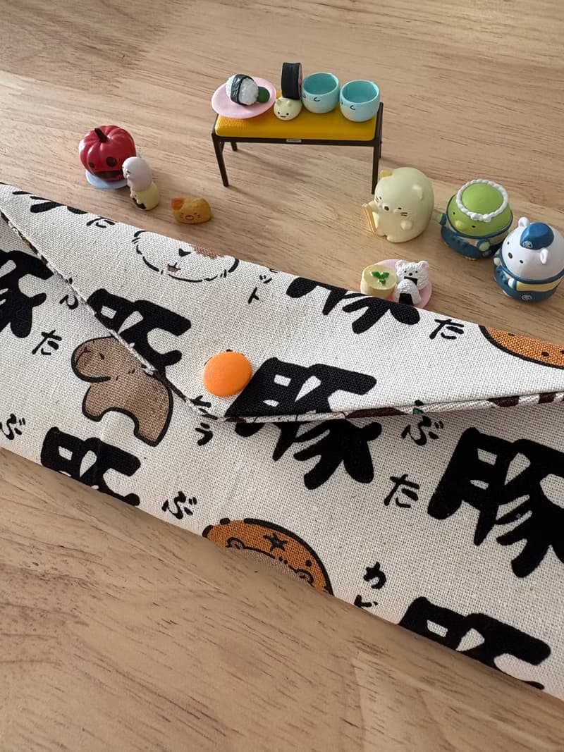 文青風環保純棉筷袋 水豚君的好友們 原胚白 厚實手感 童心 優質