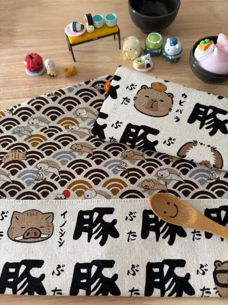 文青風環保純棉筷袋 水豚君的好友們 原胚白 厚實手感 童心 優質