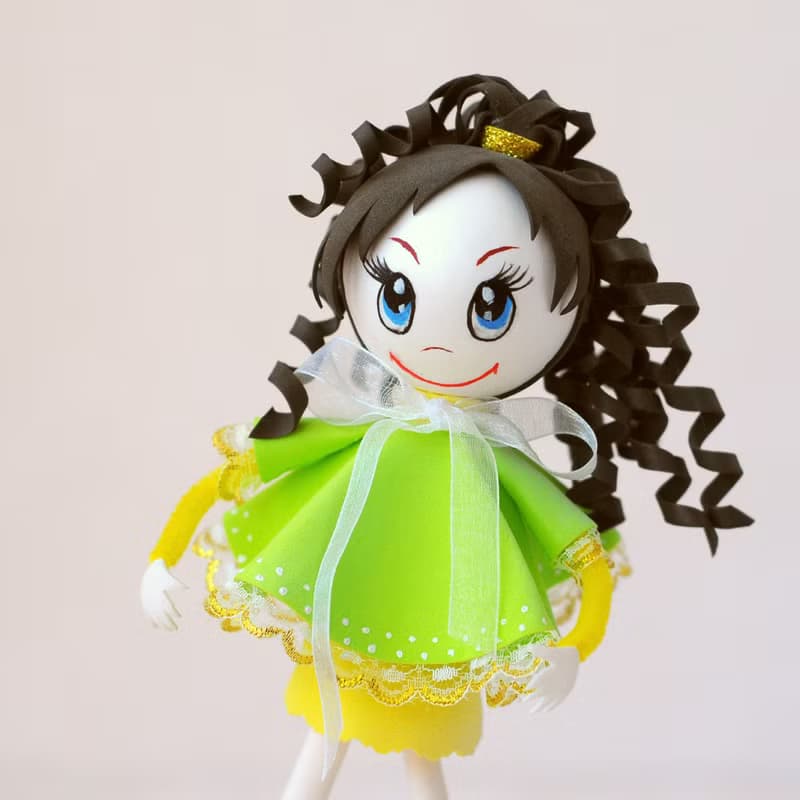 Handmade little doll with curly hair fun gift. Interior doll. Unique art doll.