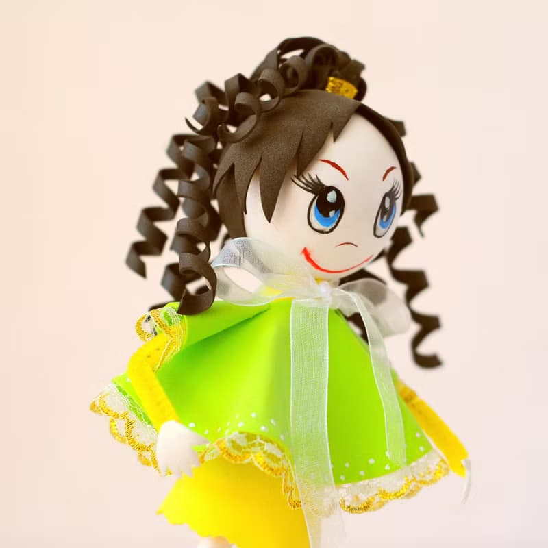 Handmade little doll with curly hair fun gift. Interior doll. Unique art doll.