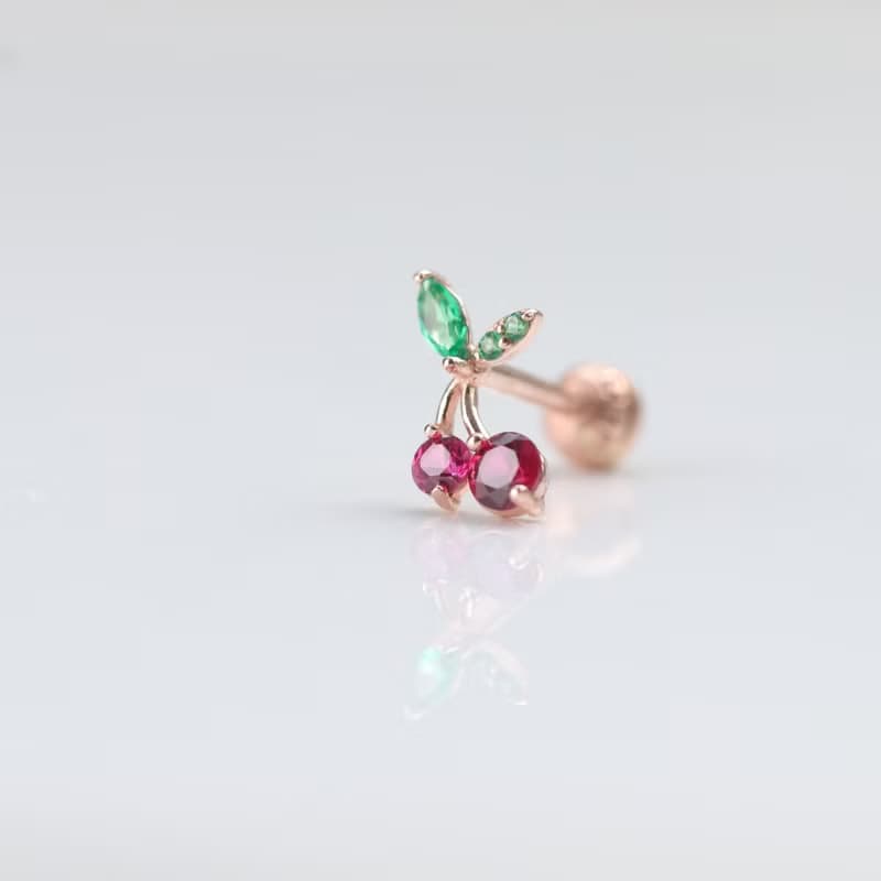 14K Cherry Piercing 櫻桃鎖珠耳環(單個)耳骨 耳窩 不退色