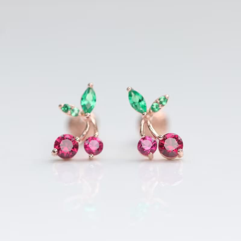 14K Cherry Piercing 櫻桃鎖珠耳環(單個)耳骨 耳窩 不退色