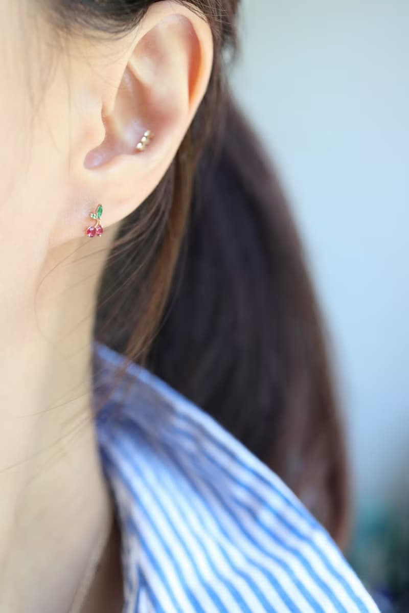 14K Cherry Piercing 櫻桃鎖珠耳環(單個)耳骨 耳窩 不退色