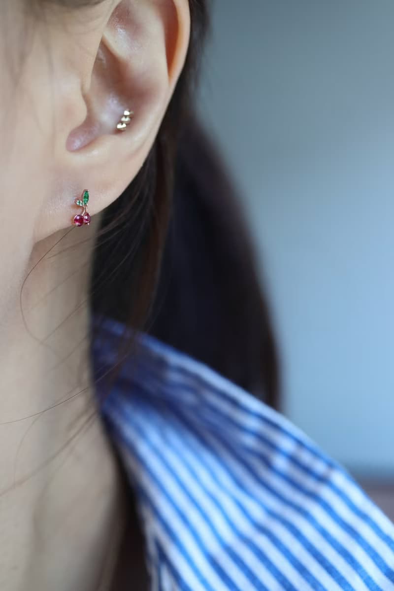14K Cherry Piercing 櫻桃鎖珠耳環(單個)耳骨 耳窩 不退色