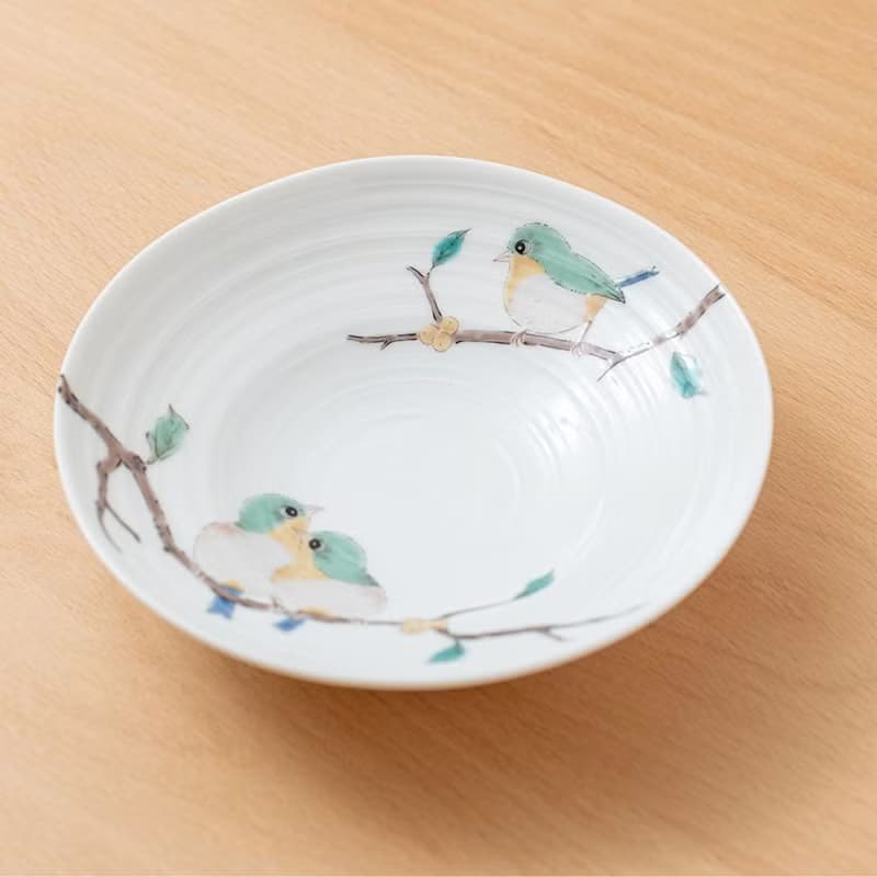 綠繡眼深皿 (16cm) /九谷青郊窯