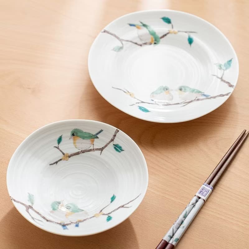 綠繡眼深皿 (16cm) /九谷青郊窯