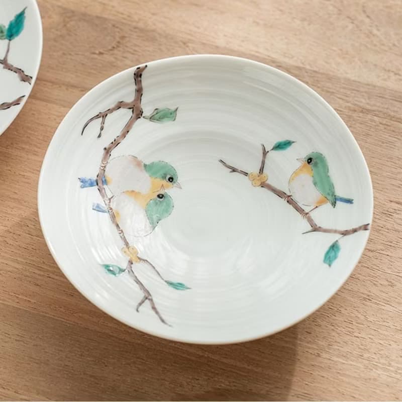 綠繡眼深皿 (16cm) /九谷青郊窯