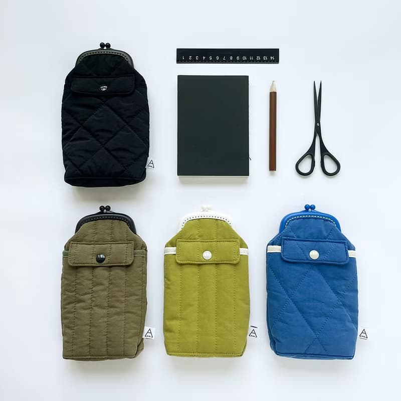 空氣感衍縫鋪棉塑膠口金筆袋/文具收納/黑/抹茶綠/藍/卡其綠