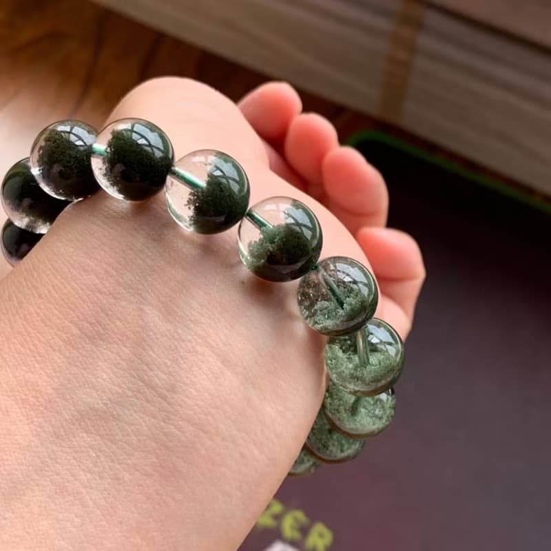 綠幽靈聚寶盆手鏈 完美半盆 盆形漂亮 晶體純淨 招財旺事業