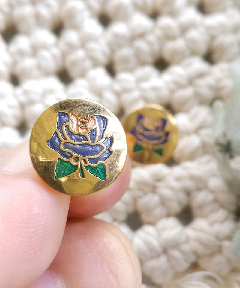 Vintage Jewelry 西洋古董飾品 景泰藍 紫玫瑰 小巧 針式耳環