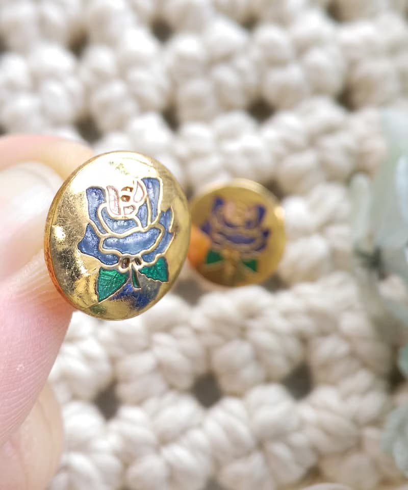 Vintage Jewelry 西洋古董飾品 景泰藍 紫玫瑰 小巧 針式耳環
