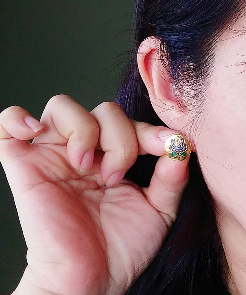 Vintage Jewelry 西洋古董飾品 景泰藍 紫玫瑰 小巧 針式耳環