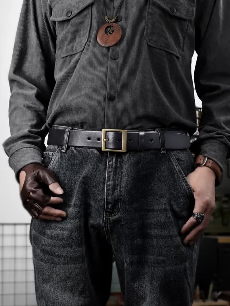 美式復古真皮腰帶 加厚頭層牛皮黃銅針扣皮帶