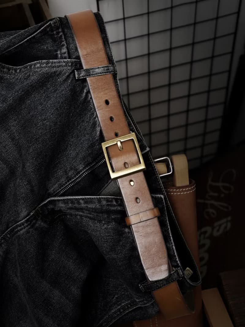美式復古真皮腰帶 加厚頭層牛皮黃銅針扣皮帶