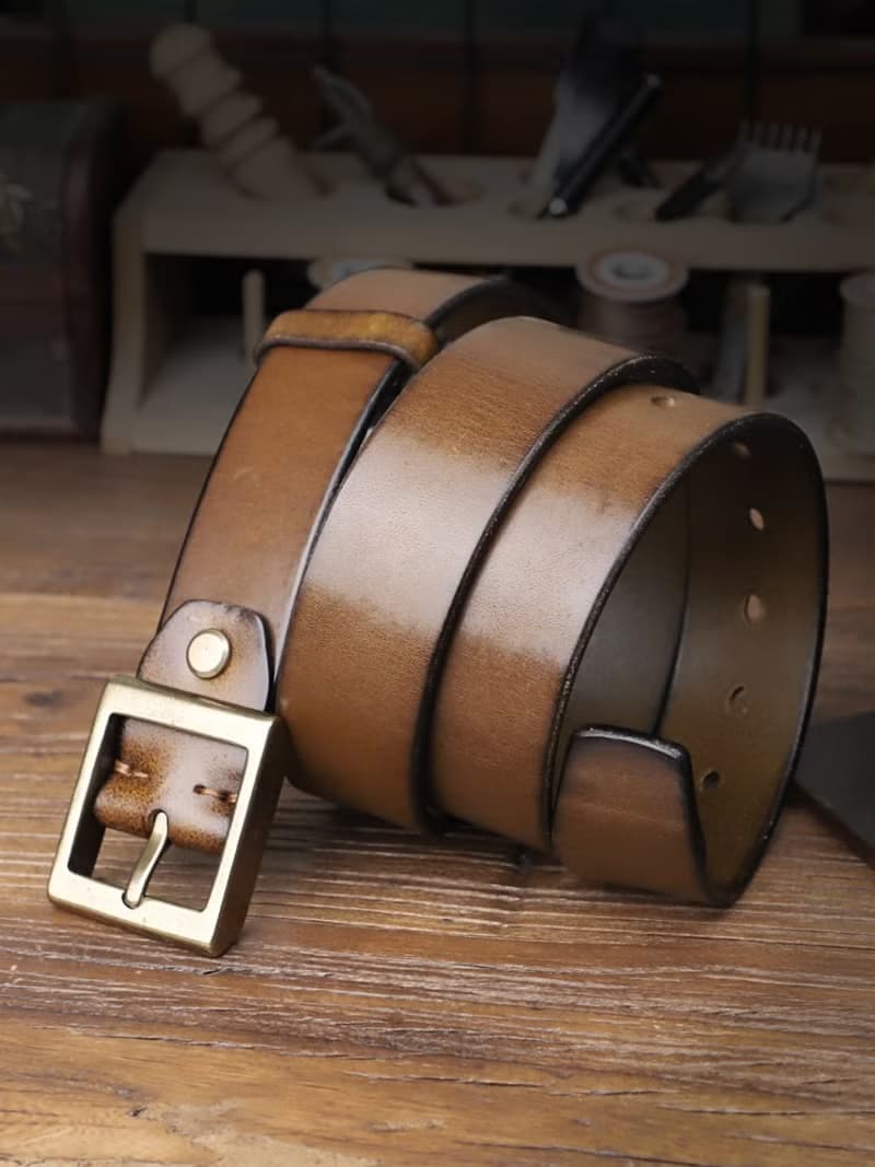 美式復古真皮腰帶 加厚頭層牛皮黃銅針扣皮帶