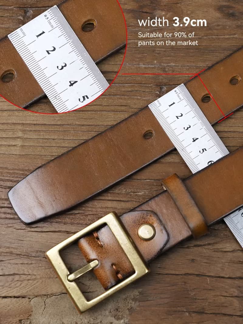 美式復古真皮腰帶 加厚頭層牛皮黃銅針扣皮帶