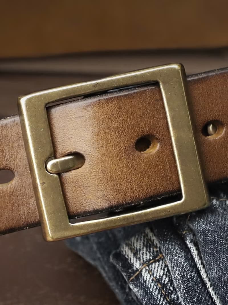 美式復古真皮腰帶 加厚頭層牛皮黃銅針扣皮帶