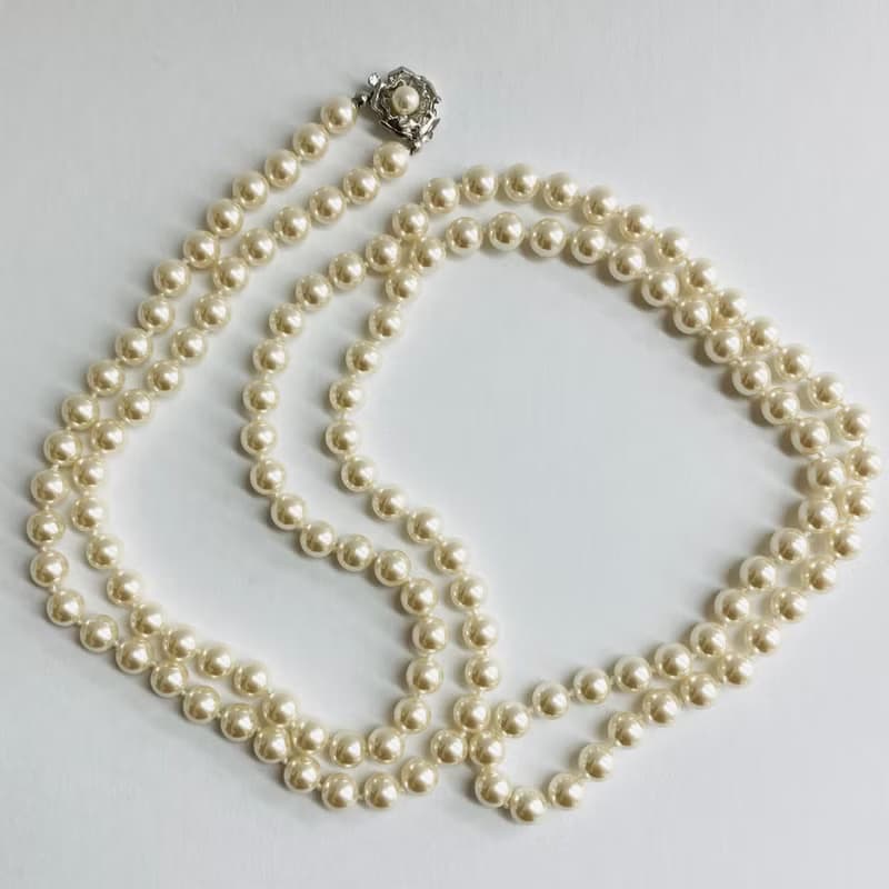 ガラスパール3Wayオールノットロングネックレス/8mm約120cm/Lt.クリーム/R/made in japan