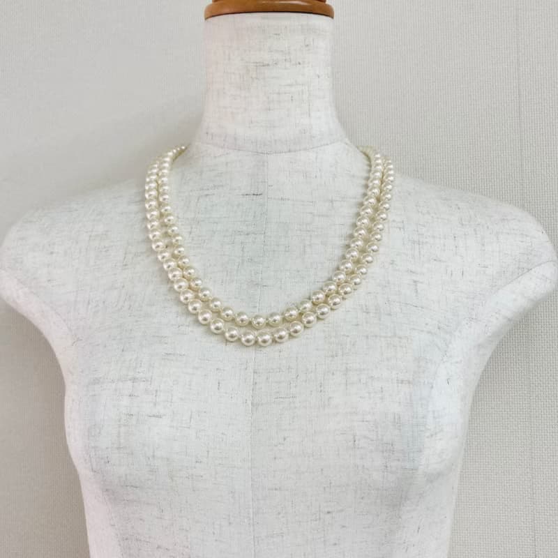 ガラスパール3Wayオールノットロングネックレス/8mm約120cm/Lt.クリーム/R/made in japan