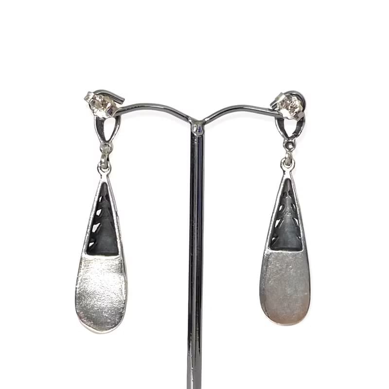Art Deco Style Teardrop Paua Shell & Marcasite Earrings/Set 925 Sterling Silver