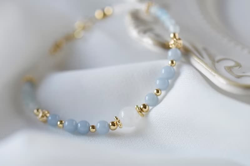 湛空。天使石 月亮石 海藍寶 白月亮石 18K包金 水晶 手鍊