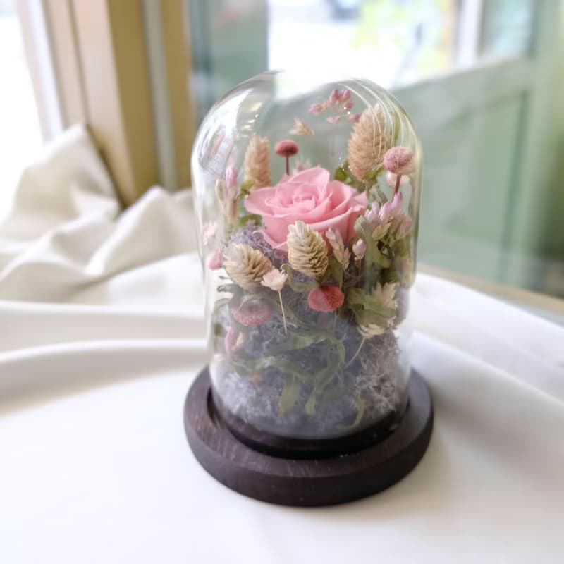 玻璃鐘罩/紅色/粉色/橘色/不凋花/永生花/乾燥花/情人節/母親節