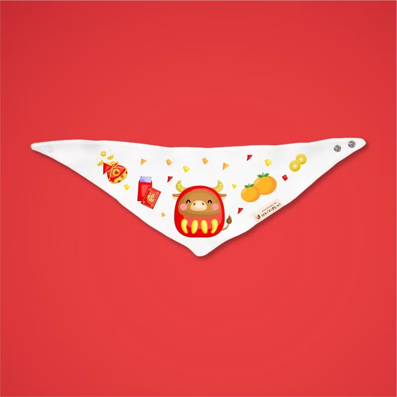 福牛達摩不倒翁  純棉 三角巾 口水巾 嬰兒 寶寶 新年 春節 禮物 開運招財 2021
