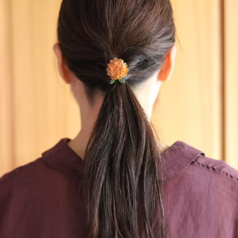 こんもり金木犀のポニーフック　秋色ヘアアクセサリー
