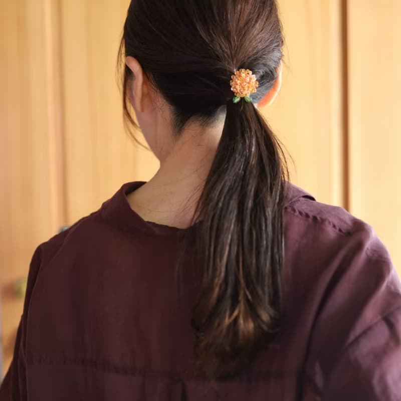 こんもり金木犀のポニーフック　秋色ヘアアクセサリー