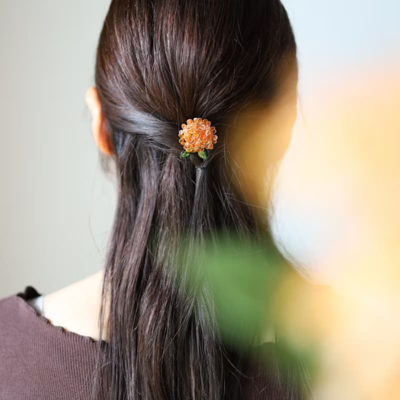 こんもり金木犀のポニーフック　秋色ヘアアクセサリー