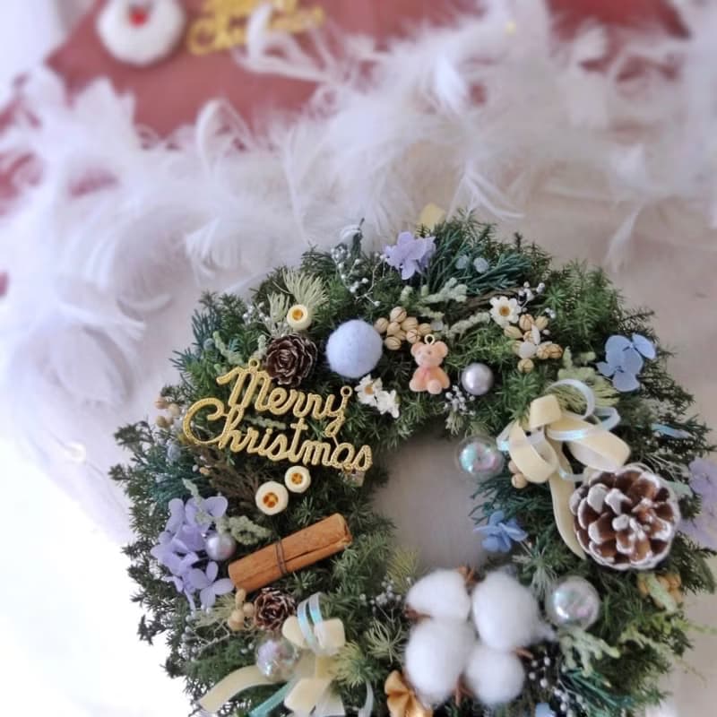 可愛小熊 雪松聖誕花圈藍色裝飾 永生聖誕花圈 聖誕節禮物