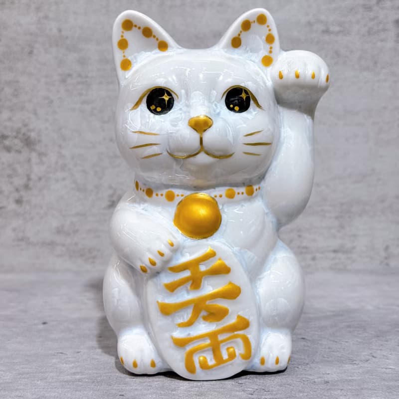 【霜晶招福】日本清水燒招財貓 | 花結晶 白 千萬両 左