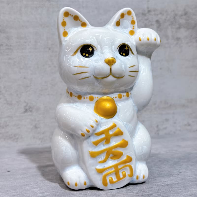 【霜晶招福】日本清水燒招財貓 | 花結晶 白 千萬両 左